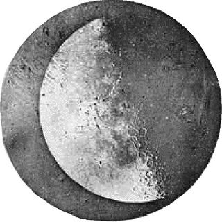 Black and white daguerreotype of the left side of the moon showing craters and textures on its surface